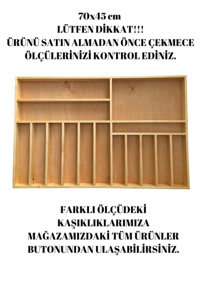 Ayfiwood 45x70 Cm Kaşık, Çatal, Bıçak, Kepçe Organizer 45x70 Cm Ahşap Çekmece Düzenleyici Kaşıklık