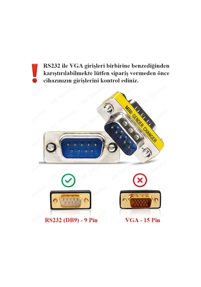 BK Teknoloji 9 Pin Rs-232 Db9 Erkek-Erkek Cinsiyet Değiştirici Bağlayıcı Adapt