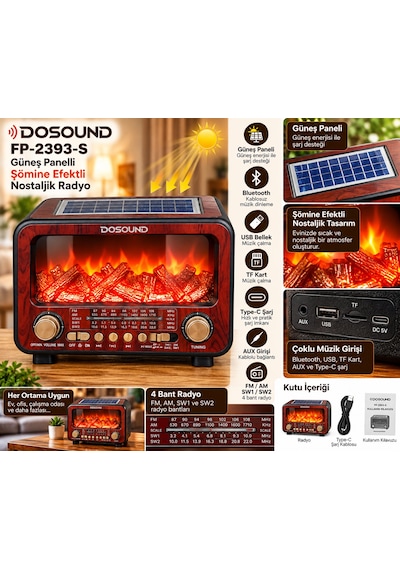 Dosound Fp-2393-s Şömine Efektli Bluetooth Nostaljik Radyo