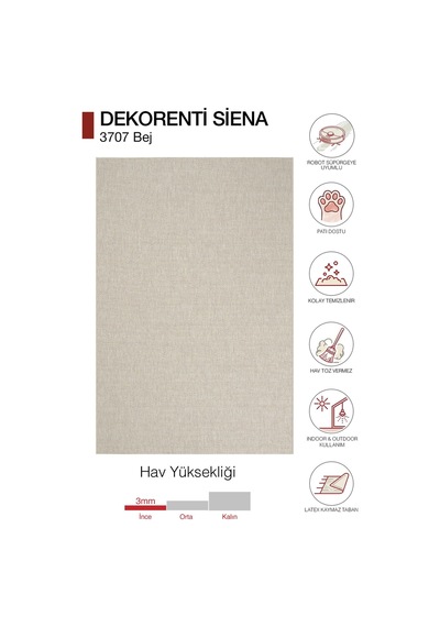Dekorenti Siena 3707 Bej Halı - Mutfak Balkon Ve Antre Sisal Halı