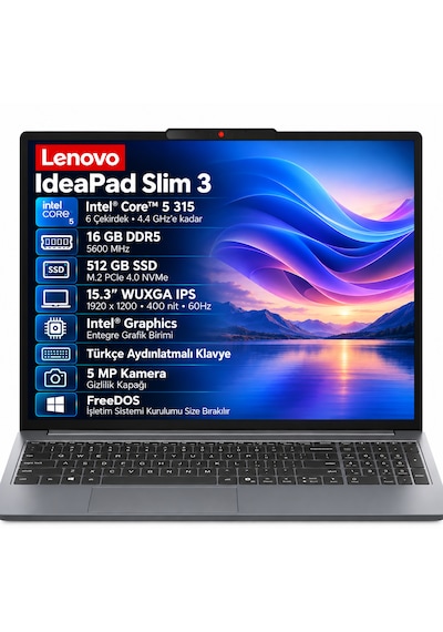 Lenovo IdeaPad Slim 3 IWC11 83RR00JCTR Core 5 315 16 GB 512 GB SSD 15.3" Free Dos Dizüstü Bilgisayar