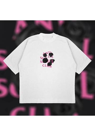 Startmore Anti Social Social Club Black Rose Oversize Unisex Pamuklu Nefes Alan Kalın Kumaşl Beyaz