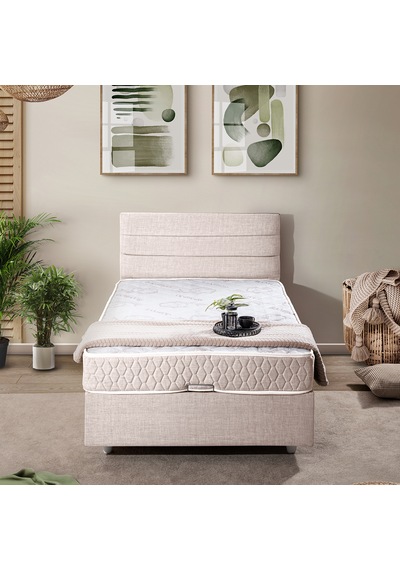 Sofia Tek Kişilik Baza Başlık Comfort Yatak Seti Krem 90 x 190