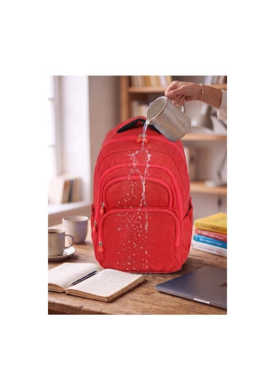 Unisex Su Geçirmez Çok Bölmeli Krinkıl Kumaş Okul Çantası Laptop Çantası Kırmızı Kırmızı