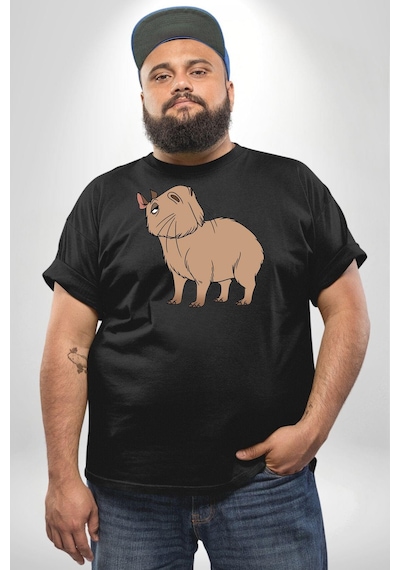 Angemiel Chispi Siyah Büyük Beden Erkek Kadın Unisex Basic Ön Baskılı Tişört Siyah