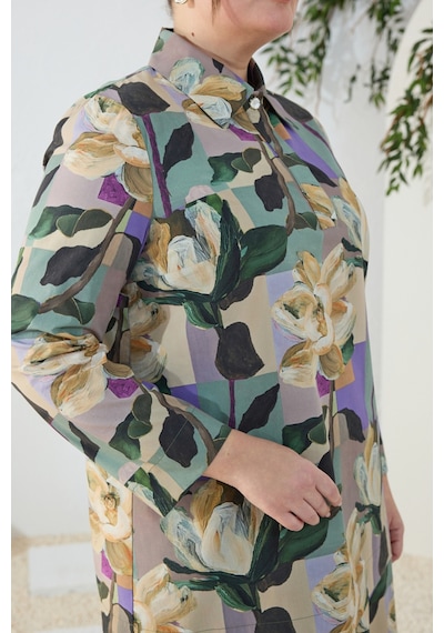 Aker Yeşil Desenli Poplin Tunik Yeşil Yeşil