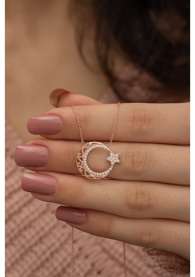 925 Ayar Rose Ayyıldız Kadın Gümüş Kolye (484542788)
