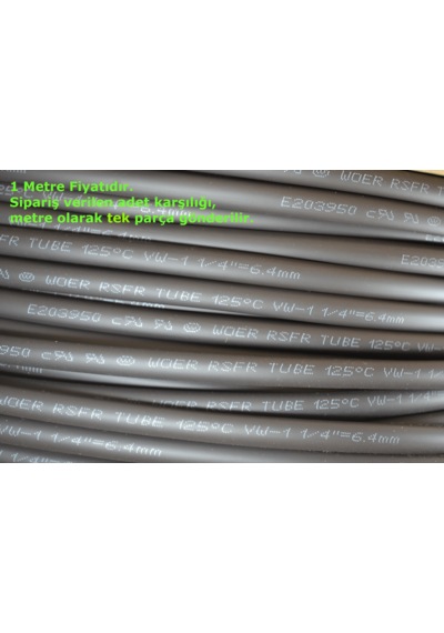 1 Metre 6,4mm Siyah Isı İle Daralan Makaron Kablo İzolasyon