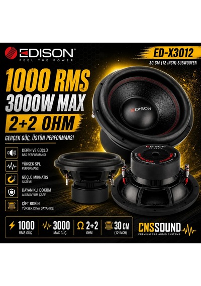 Edison Ed-x3012 30 Cm 1000 Rms 3000w 2+2 Ohm Oto Bass Subwoofer