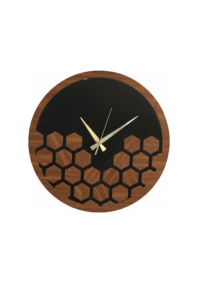 Petek Model Duvar Saati Dekorasyon 45 Cm Siyah Ceviz