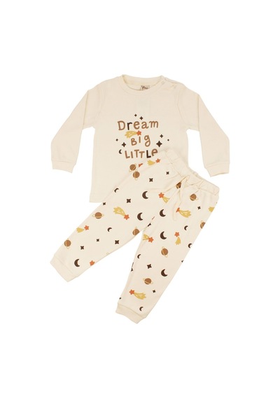 Bebegen Erkek Çocuk Ekru Dream Yıldızlı Baskılı Pijama Takımı Çok Renkli