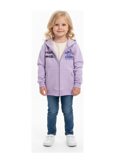 Fermuarlı Kapüşonlu Stitch Kız Çocuk Sweatshirt LİLA
