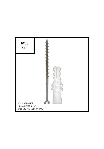 Dübel-vida Seti, Beyaz Dübel 14 Mm, 6,0x120 Yhb Sunta Vidası, 10 Adet