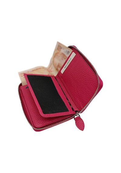 Westpolo Hakiki Deri Kağıt Para Ve Bol Kart Bölmeli Fermuarlı Unisex Cüzdan - Fuşya 4125832