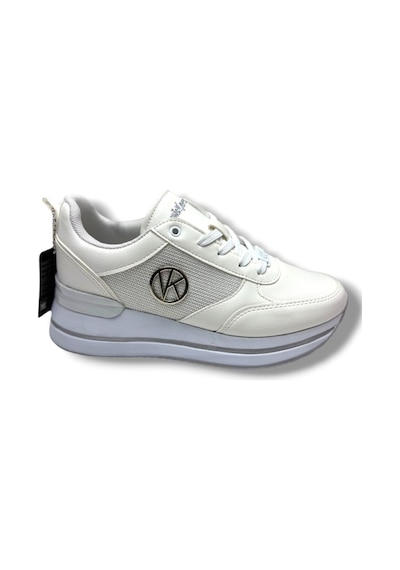 Wickers 2927-26 Cilt Deri Dolgu Topuklıu Anatomik Kadın Sneaker Beyaz Gri Beyaz
