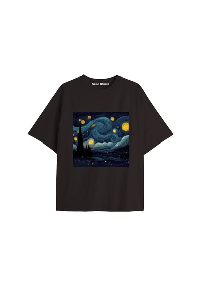 Kalic Studio Unisex Van Gogh Baskılı Oversize Tshirt Siyah-93