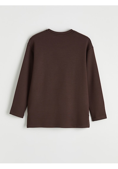 Lcw Comfort Kahverengi Bisiklet Yaka Baskılı Soft Touch Kadın Sweatshirt