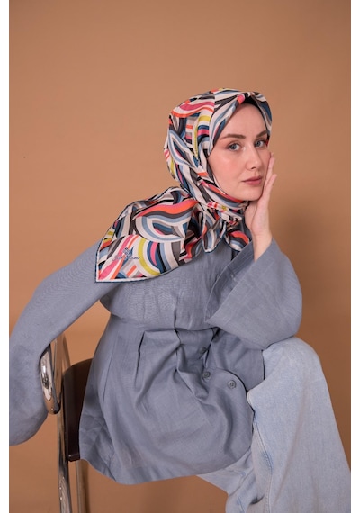 Silk Home Twill İpek Eşarp 11471-34 Petrol Mavi, Pembe, Mercan, Siyah