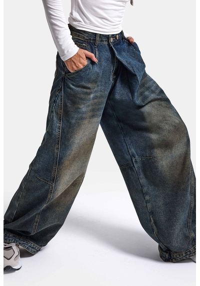Kadın T.kot Rengi Palazzo Baggy Fit T17t Özel Tasarım Denim Jean Mavi
