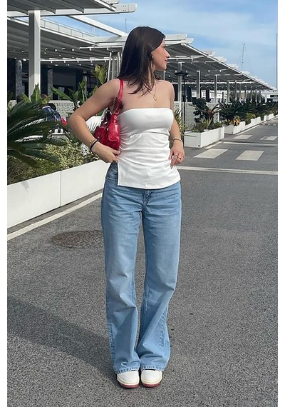 Madmext Beyaz Büzgülü Streç Bandeau Top Mg2164-beyaz Beyaz