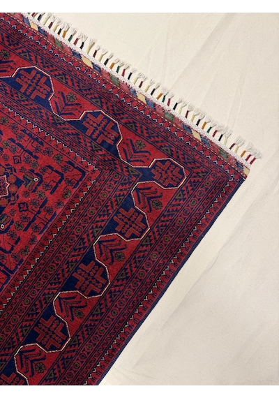 El Dokuma Afgan Halı 100% Yün Kök Boya Elsanat Eseı İle Harıka Yildiz Desenlı Kırmızı