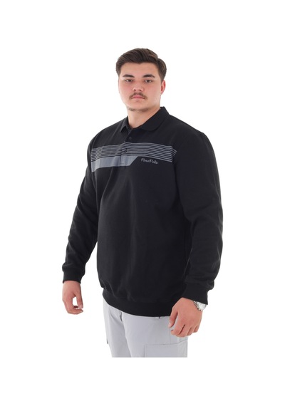 Erkek Battal Beden 158 Kiloya Kadar Uygun Bedenli Geniş Kalıp Baskılı Polo Yaka Selanik Sweat Siyah Erkek Battal Beden 158 Kiloya Kadar Uygun Bedenli Geniş Kalıp Baskılı Polo Yaka Selanik Sweat Siyah