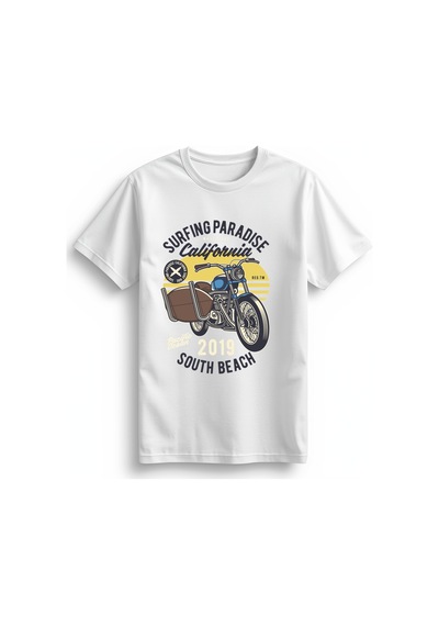Paybuy Kadın Retro Motosiklet Baskılı Kısa Kollu Tişört Surfing Paradise