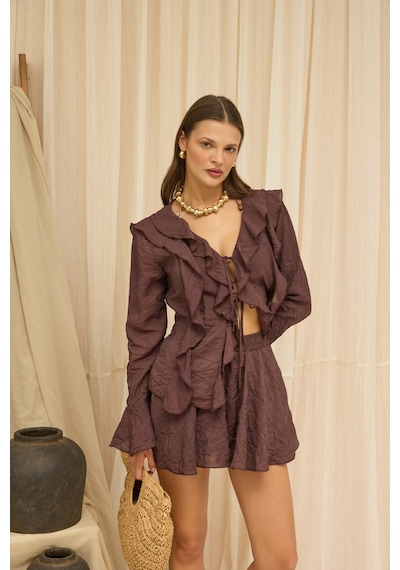 Mai Collection Aliza Kahve Gömlek Şort Takım