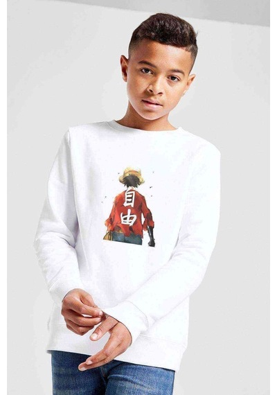 Tshirthane Anime One Piece Donguijote Baskılı Unisex Çocuk Beyaz Sweatshirt