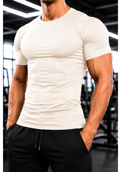Sapeur Erkek Premium Dar Compression Tişört - Esnek Ve Nefes Alan, Spor & Günlük Tişört Ekru