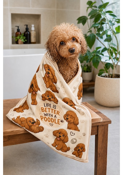 Kedi & Köpek Kurulama Havluları Poodle Joy Hızlı Kuruyan 50x100cm