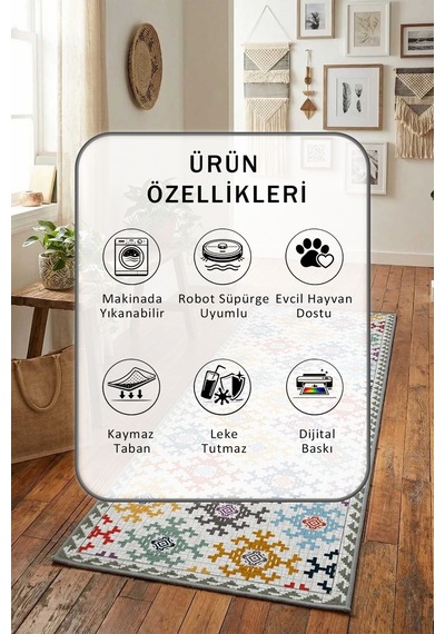 Asude Yıkanabilir Yolluk Açık Gri