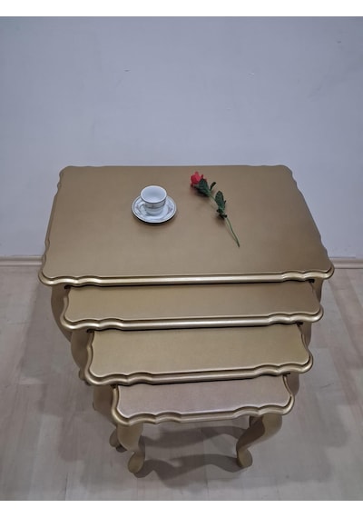 Zigon St 90640 Klasik Model Sehpa Parlak Gold Renk Kayın Aslan Ayak El Yapım Gold