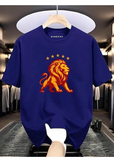 Şampiyon Baskılı Unisex Tişört Saks Mavisi