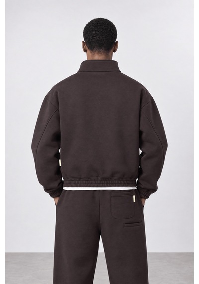 Respire Erkek Crop Fit Panda Oversize Zip Kahve