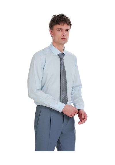 Hatemoğlu Mavi Slim Fit 100% Pamuk Açık İtalyan Yaka Uzun Kollu Saten Gömlek 1996512 Mavi