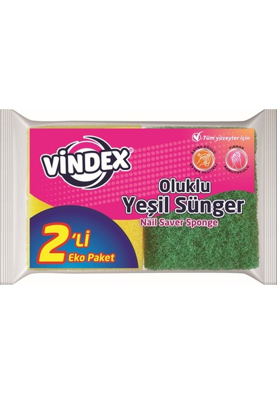 Vindex Klasik Yeşil Sünger Oluklu 2'Li