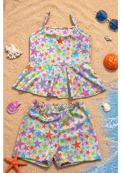 Esila Kids Kız Çocuk Puantiyeli Etekli Mayo Takımı Mor