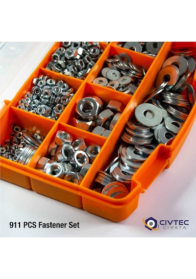 Civtec 911 Parça 12 Çeşit Somun Ve Pul Seti - Takım Çantası