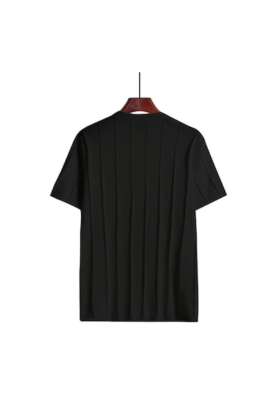 Erkek Yuvarlak Yaka Örme T-shirt Füme