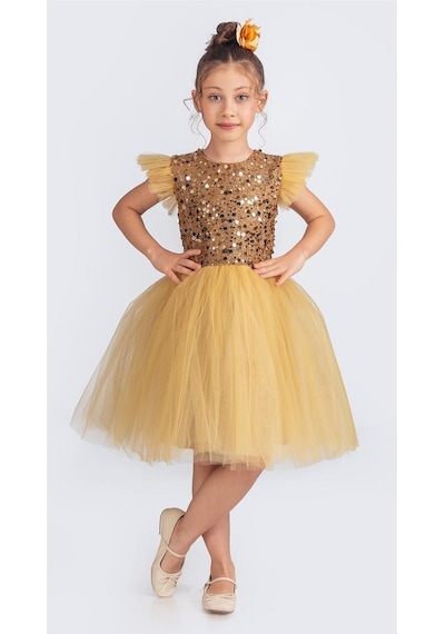 Mnk Baby & Kids Tüllü Kız Çocuk Kpl Elbise Mnk0526 Sarı
