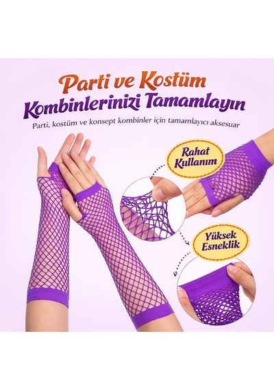 80 Ler 90 Lar Retro Mor File Parmaksız Eldiven 26 Cm 5691 "