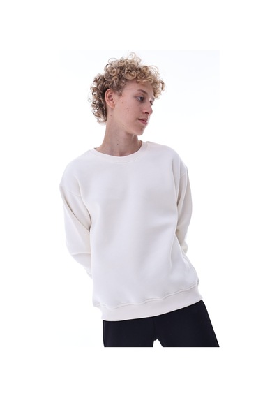 Ekru Erkek Çocuk Sweat Pamuklu Rahat Kalıp Basic Uzun Kollu Ekru