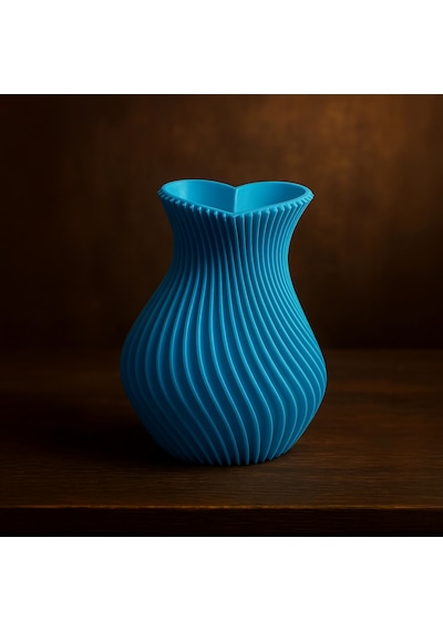 Kalp Şeklinde Vazo. Vazo. 3d Vazo. Plastik Vazo. Kıvrımlı Vazo. Dekoratif Vazo. Mavi