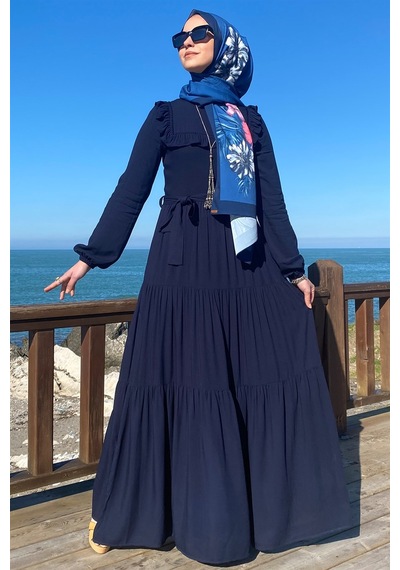 Rabia Şamlı Bade Elbise Lacivert Normal