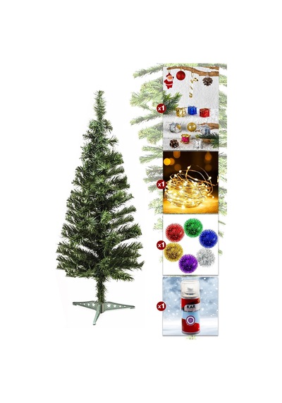 Waldern Yılbaşı Çam Ağacı 60 CM ve Süsleri (Kar Spreyi + 12 Parça Süs + 1 Sim Süs + 5 M Led Işık)