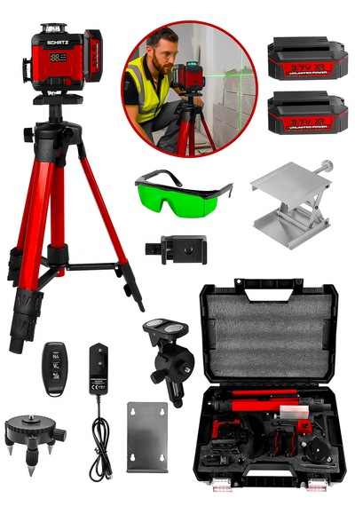 Schatz Profesyonel 360 16 Köşe Otomatik Hizalama Tripod'lu Yeşil Işık Lazer Hizalama Kırmızı