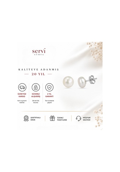 Servi 925 Ayar Gümüş 6 Mm İnci Küpe-318