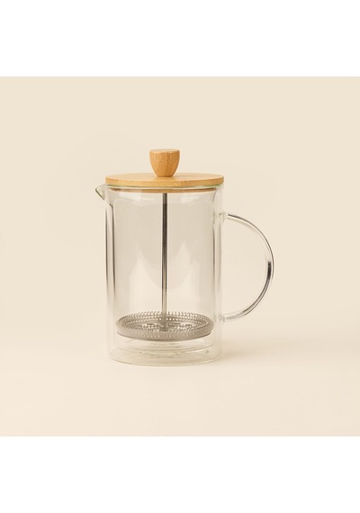 Azir Çift Cidarlı French Press - Şeffaf / Açık Kahverengi - 800 Ml Çok Renkli