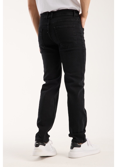 Erkek Pantolon Siyah Regular Fit Fermuarlı Jeans Siyah